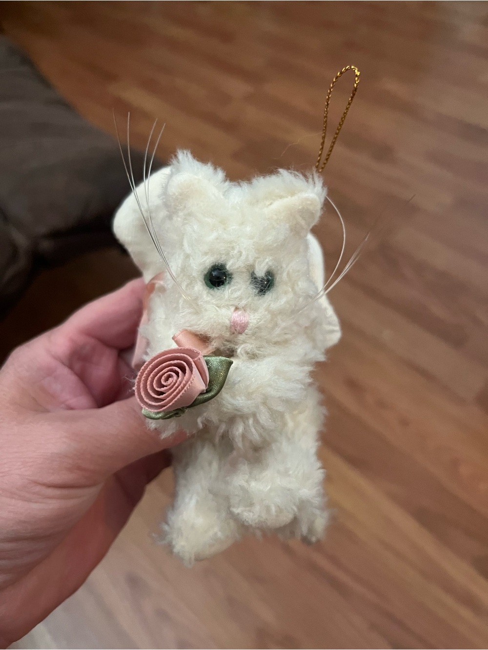 Plush Cream Ornament with Pink Rose